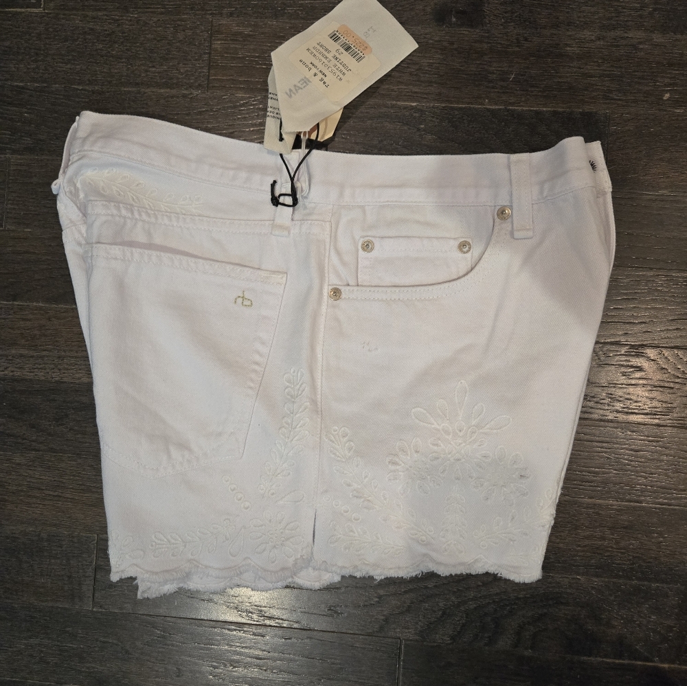 rag & bone White Embroidered Justine Jean Shorts - Distressed Denim - SZ 29 - Picture 8 of 12